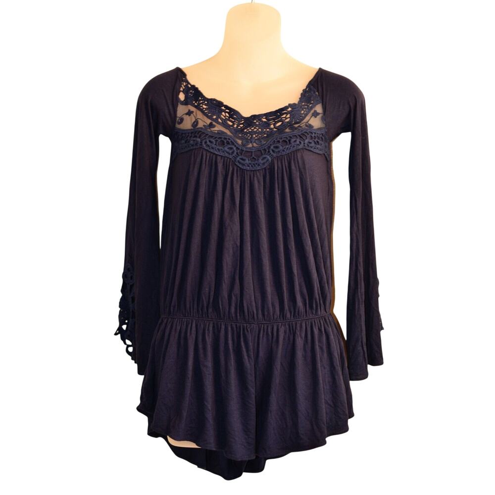 Sky Clothing Brand XS Romper Off Should Lace Navy Blue Short Y2K Styling
